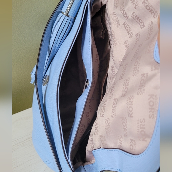 Michael Kors Blue BEDFORD Tassel Pebbled Leather Shoulder Bag/Crossbody Bag - Picture 10 of 16